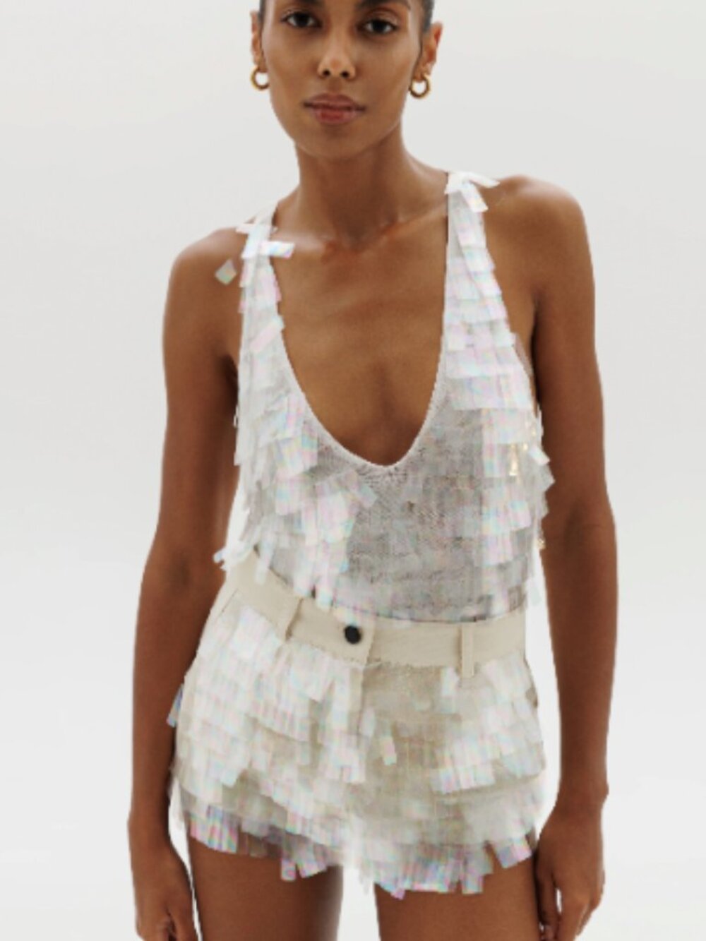 CULTNAKED Power Tank & Vixen Shorts in Sequined White